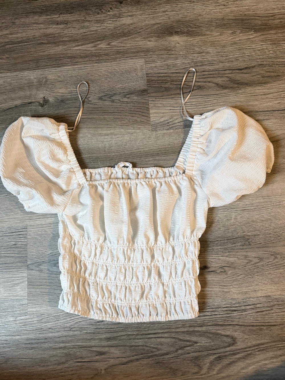 White Smocked Puff Sleeve Top